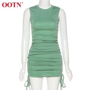 Casual Solid Side Drawstring Women Dress O Neck Knitting Ribbed Summer Sleeveless Women  KAKU24X7.COM https://www.kaku24x7.com https://www.kaku24x7.com/product/casual-solid-side-drawstring-women-dress-o-neck-knitting-ribbed-summer-sleeveless/